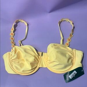 Wild Fable Yellow Swim Bra with Floral Straps